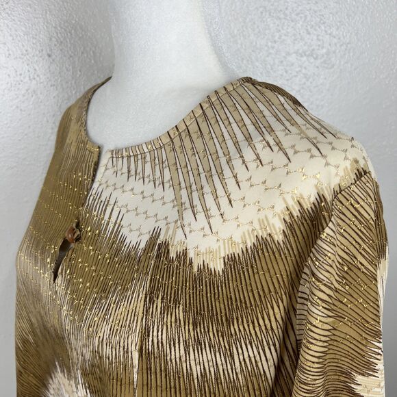 Vintage Ample Togs California Blouse Women 2XL Gold White Relaxed Bell Sleeve - Picture 12 of 16